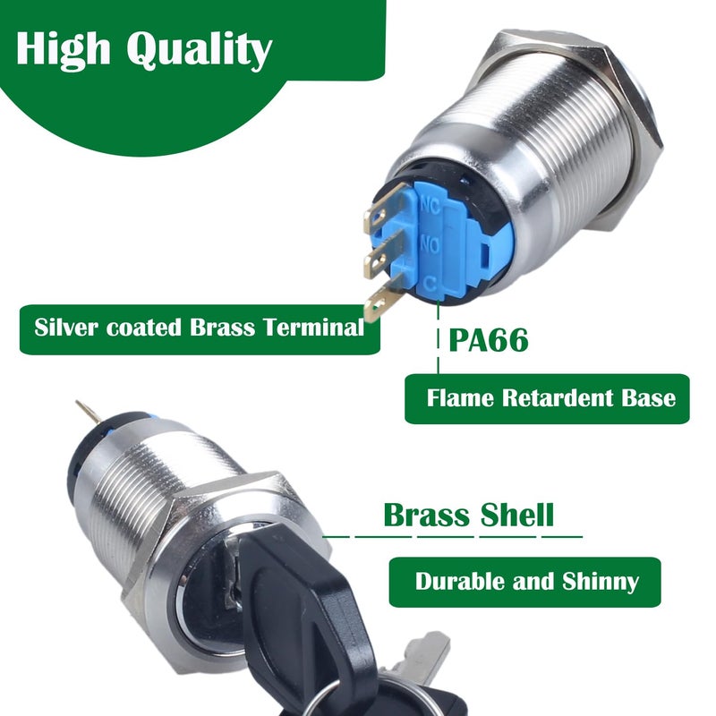 DMWD 19mm ON Off Metal Latching Key Lock Switch 3Pin 1NO 1NC Lock Maintained Key Switch - Image 3